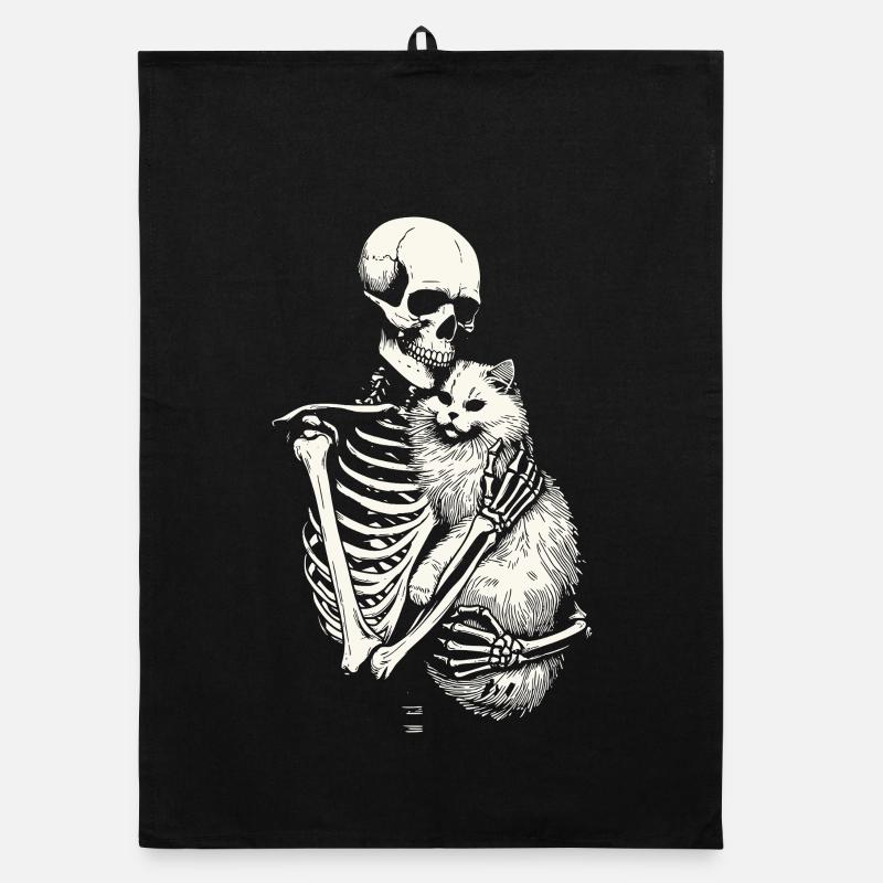Skeleton hugging cat Organic dish towel