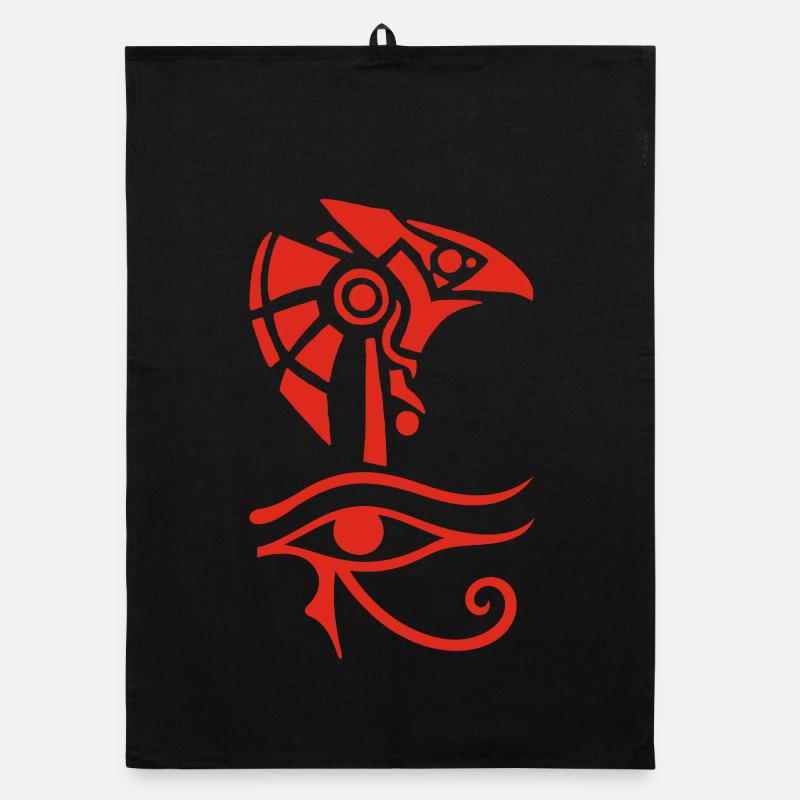 Dieu égyptien et oeil d'Horus (rouge) Torchon bio