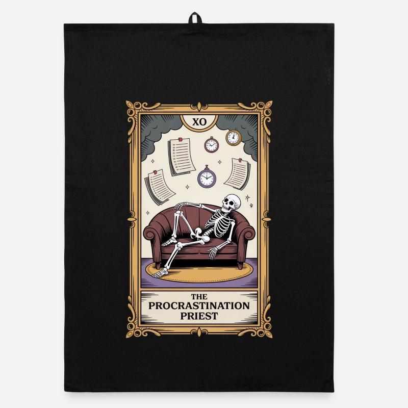The Procrastination Priest Procrastinator Skeleton Organic dish towel
