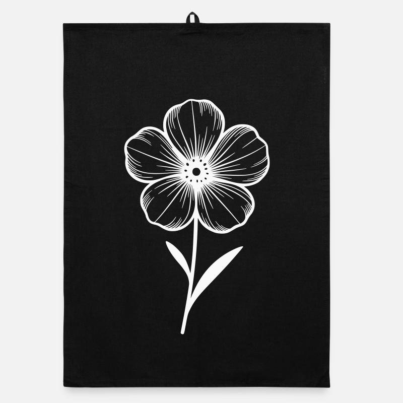Weisse grafische Blume - Farbe variabel - Organic Geschirrtuch - Schwarz