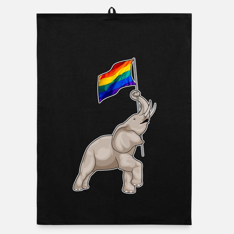 Drapeau arc-en-ciel de l’éléphant Torchon bio