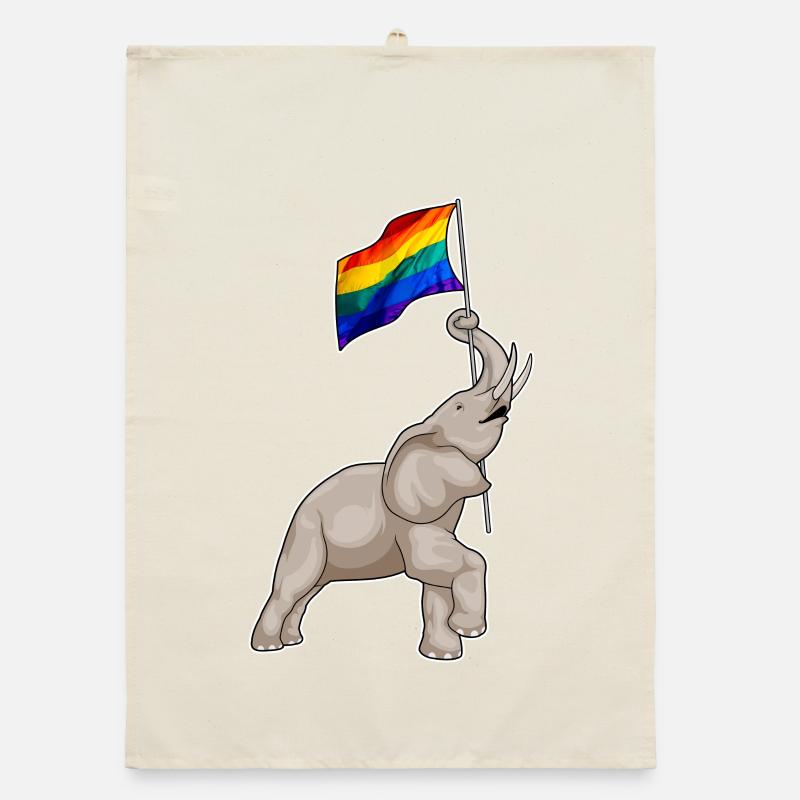 Drapeau arc-en-ciel de l’éléphant Torchon bio