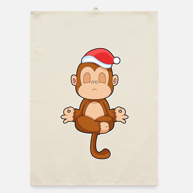 Monkey Christmas Meditation Organic dish towel