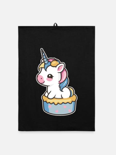Einhorn Torte - Organic Geschirrtuch - Schwarz - Vorne