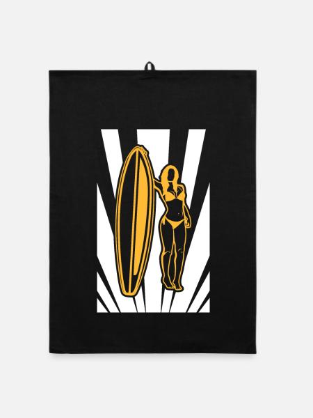 Surfing Sketch - Organic dish towel - black - Front
