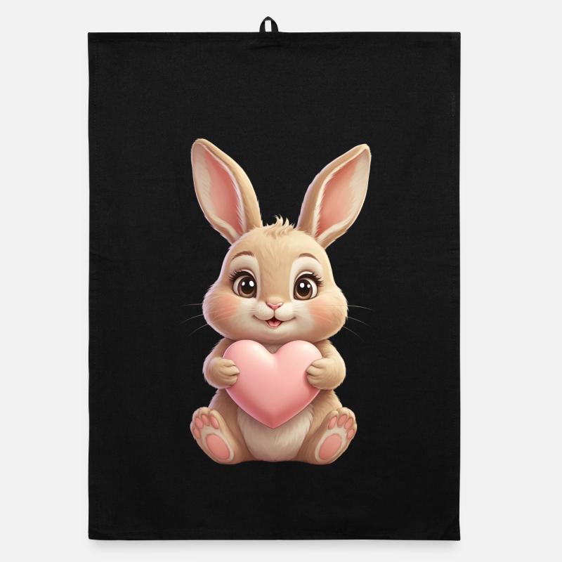 Cuddly bunny with pink heart Organic dish towel