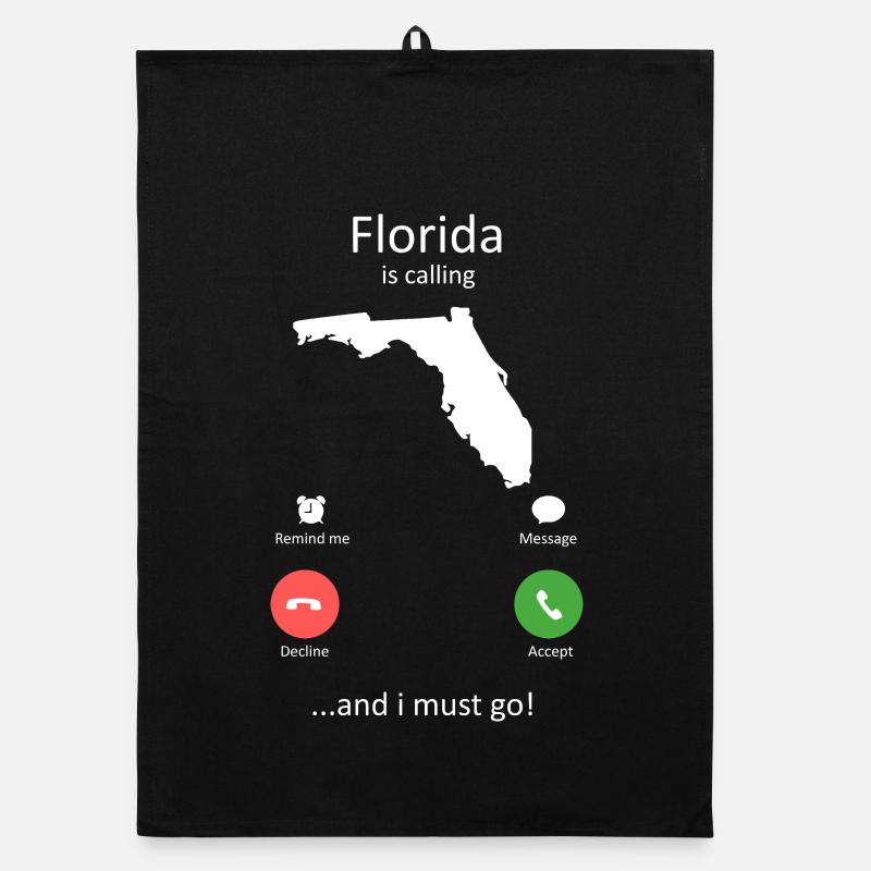 Florida Calling and I Must Go Phone Interface Art Organic dish towel