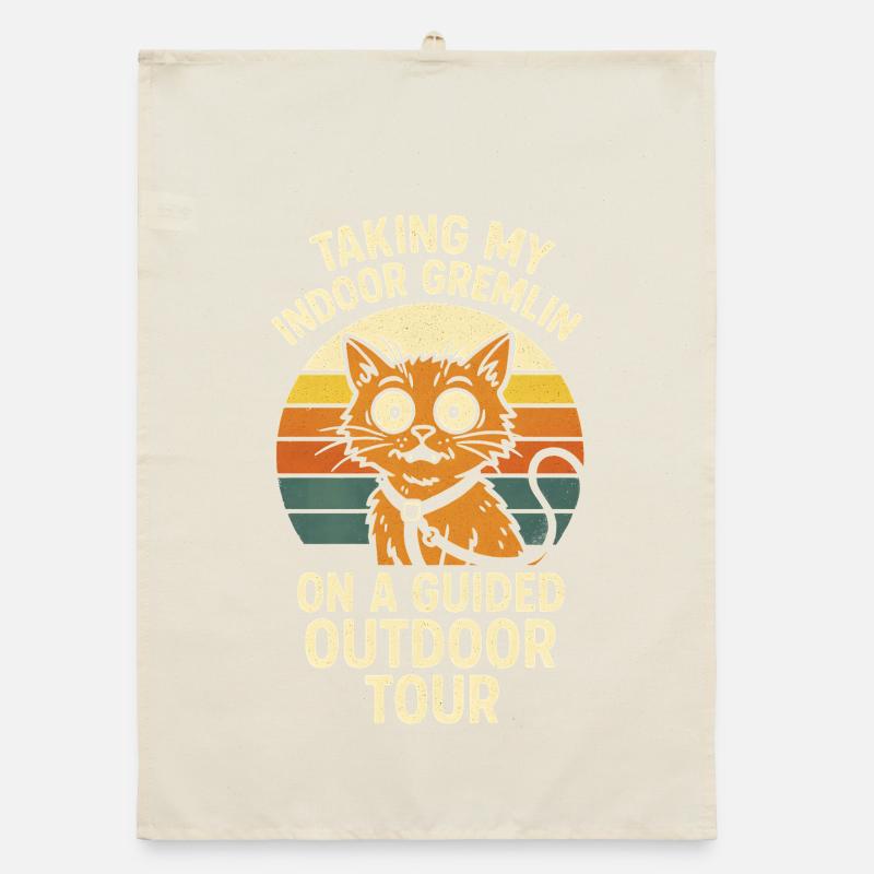 Indoor Gremlin Outdoor | Cat on leash Organic dish towel