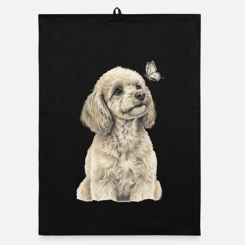 Poodle with Butterfly Dog Goldendoodle Organic dish towel