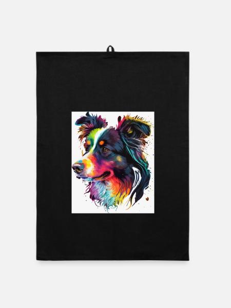 Regenbogen-Porträthund - Organic Geschirrtuch - Schwarz - Vorne