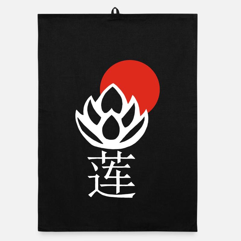 Lotus blanc et soleil rouge Torchon bio