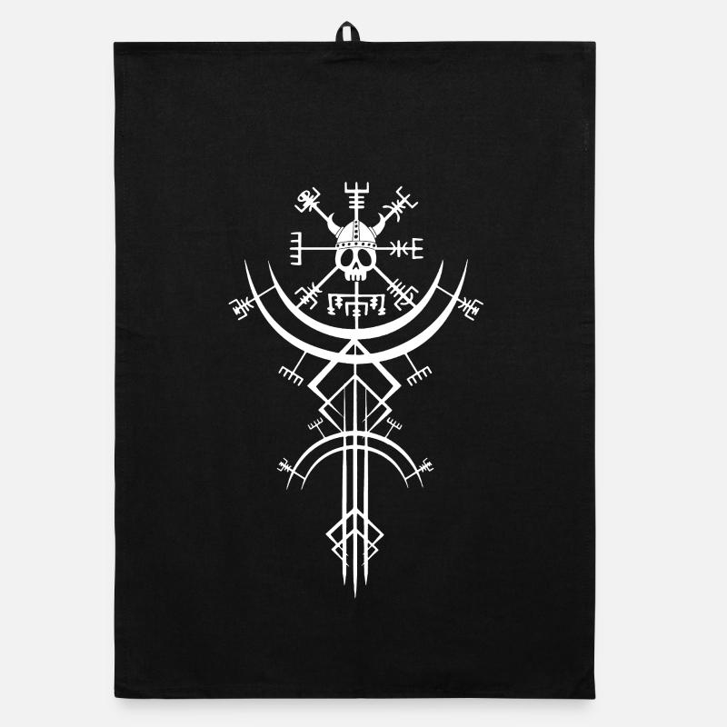 White skull and Viking compass Organic dish towel