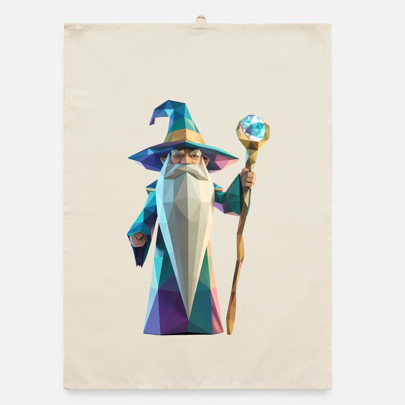 Wise Wizard - Cooles Low-Poly-Logo Organic Geschirrtuch