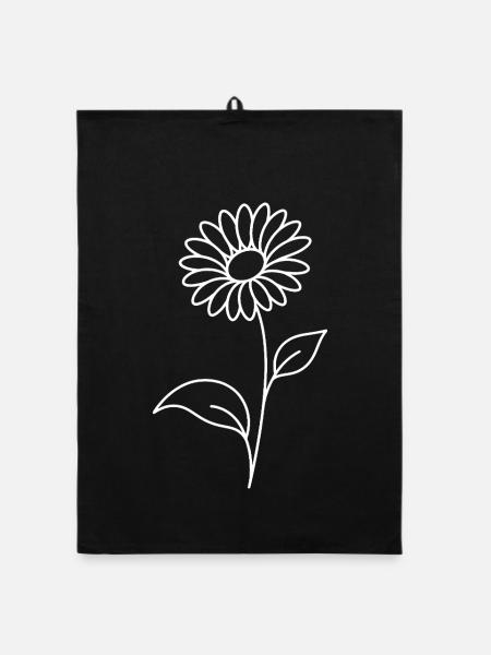 Botanische Blume mit feinen Blättern - Organic Geschirrtuch - Schwarz - Vorne