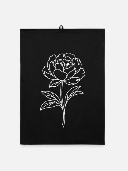 Peonies Line Study - Organic dish towel - black - Front