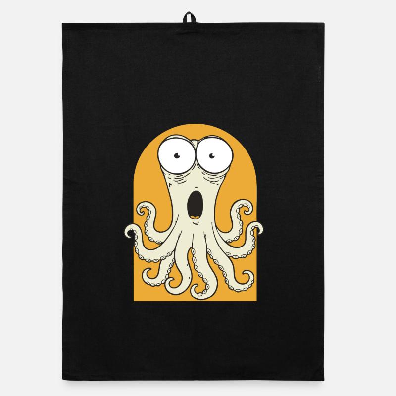 Surprised octopus on orange Organic dish towel