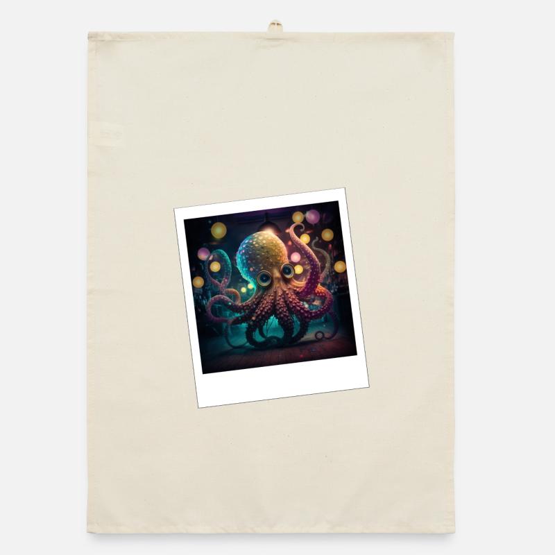 Octopus Octopus Neon dancing in the night Organic dish towel