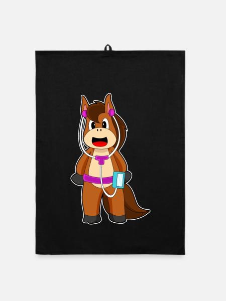 Horse Headphones Music - Organic dish towel - black - Front