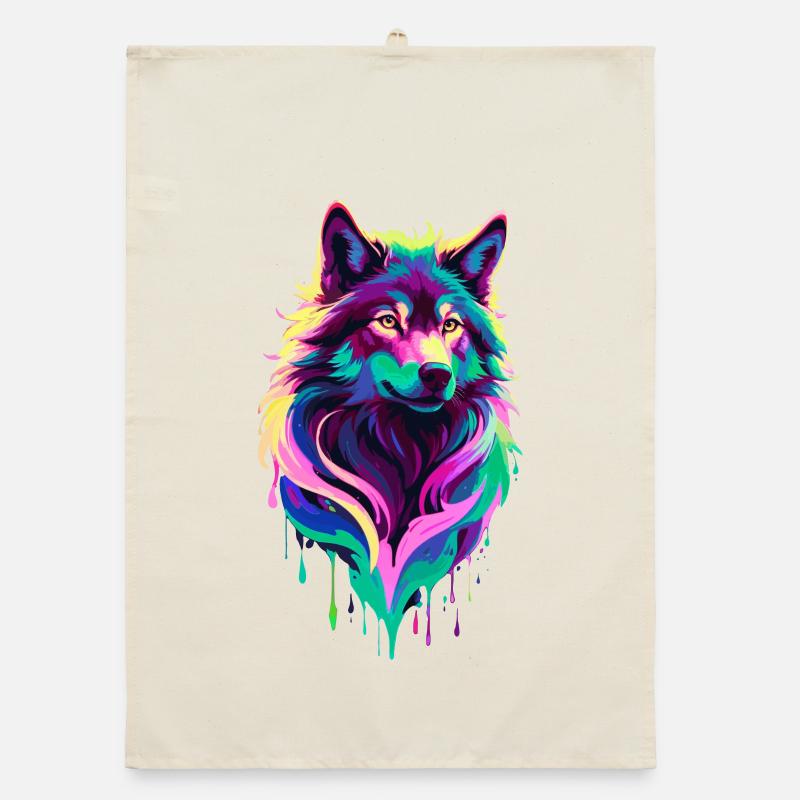 Farbenfroher Wolf Graffiti Wolfskopf Organic Geschirrtuch