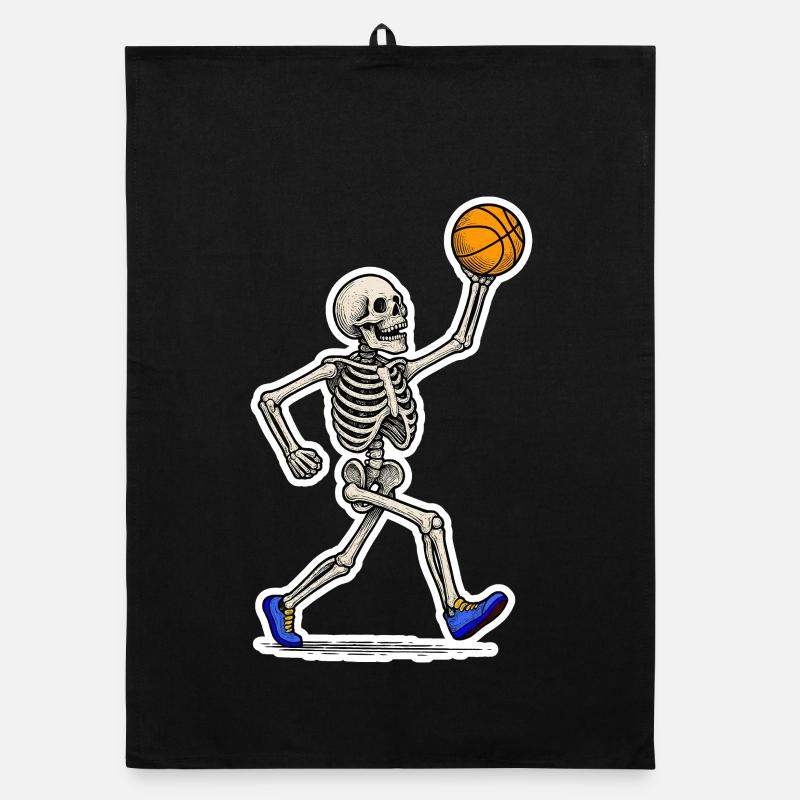 Basketball Skeleton Slam - Organic dish towel - black