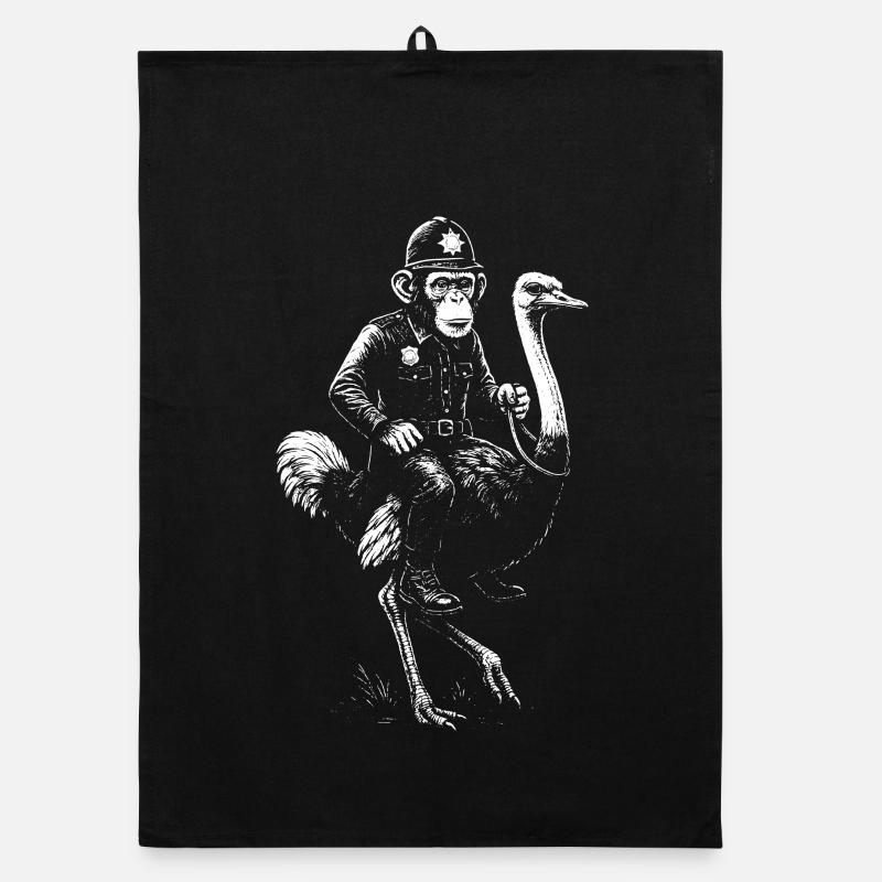 Humorous Monkey Policeman Riding Ostrich  Organic dish towel
