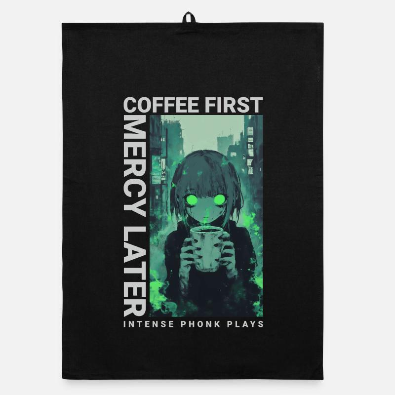 Coffee First Mercy Later Anime Vaporwave Style Organic Geschirrtuch