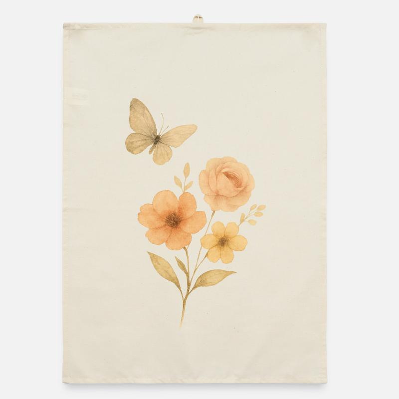 Fleurs pastel avec papillon Torchon bio