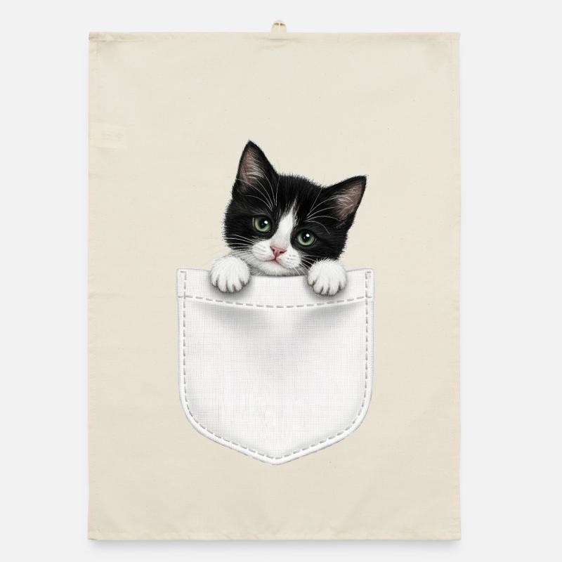 Cat Pocket jette un coup d’œil à un chat mignon dans la poche Torchon bio