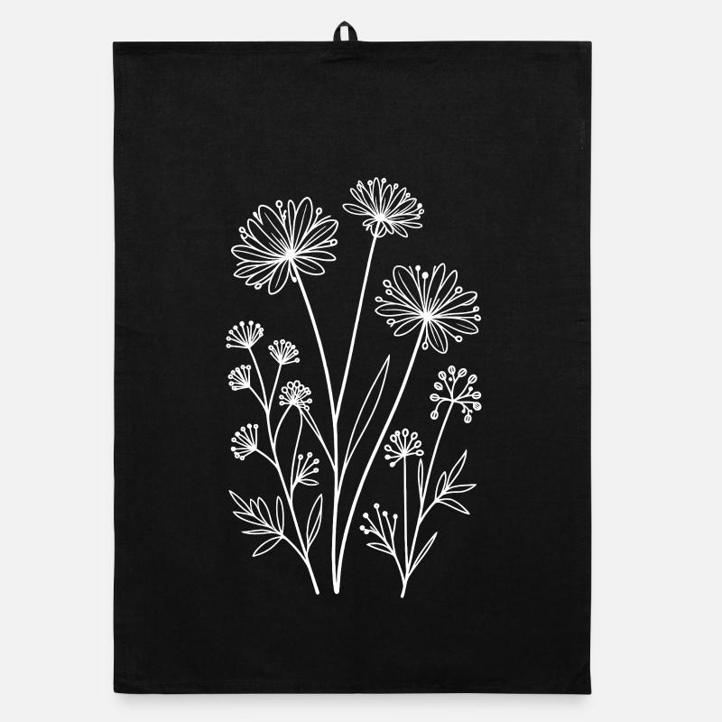 Wildblumen Online auf Schwarz Organic Geschirrtuch