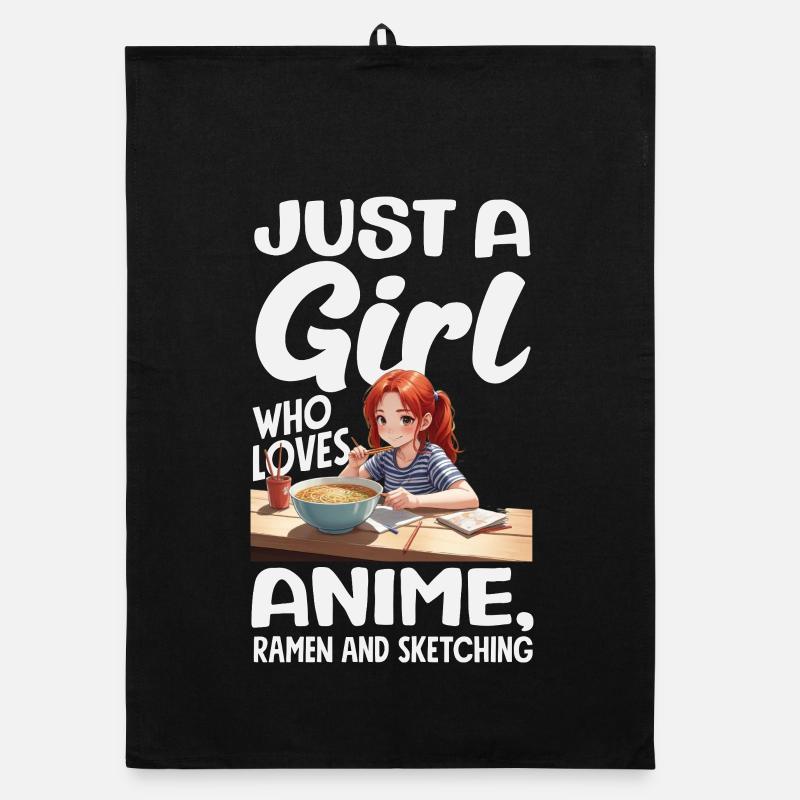 Mädchen Liebt Anime Ramen Und Zeichnen Organic Geschirrtuch