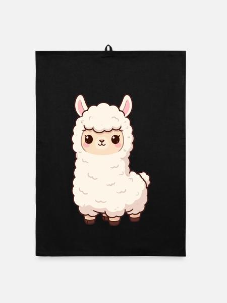 Cadeau d’anniversaire d’Alpaga Kawaii - Torchon bio - noir - Devant