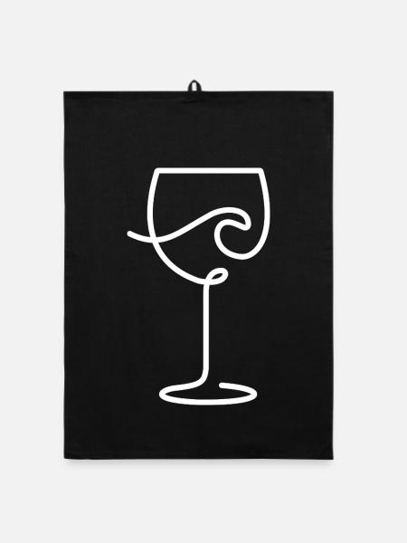 Wine glass for wine lovers and time-out - Organic dish towel - black - Front