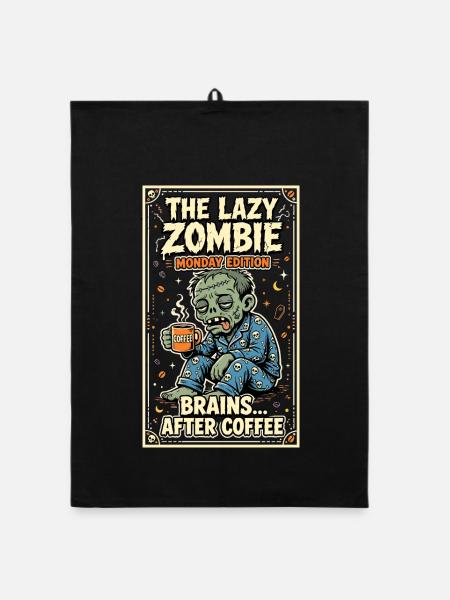 Lazy Zombie Monday Coffee Humor - Organic dish towel - black - Front