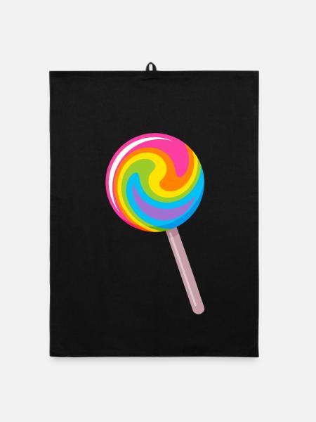 Bunter Spiral-Lolli in Regenbogenfarben - Organic Geschirrtuch - Schwarz - Vorne
