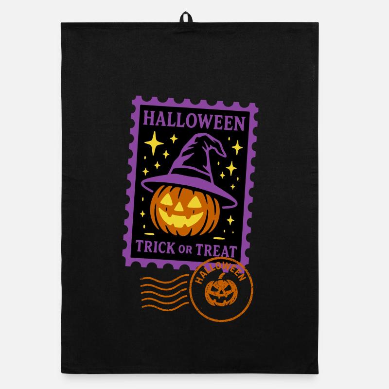 Timbre-poste - Citrouille d'Halloween avec chapeau magique Torchon bio