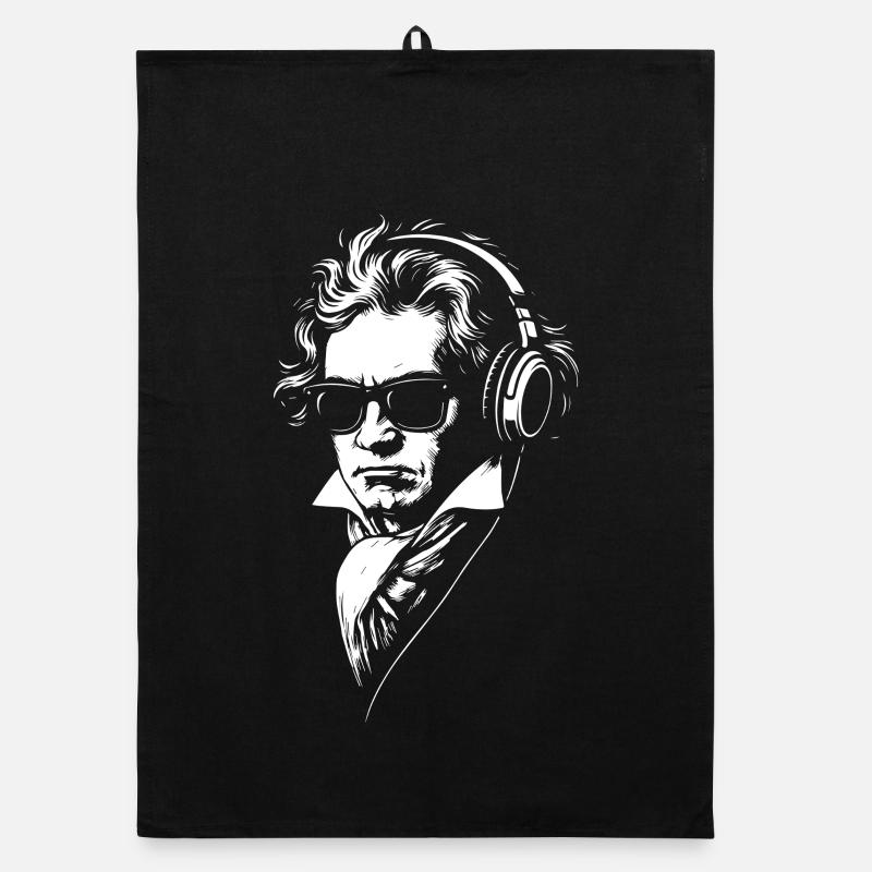 Retro DJ Beethoven Gesicht Porträt - Organic Geschirrtuch - Schwarz