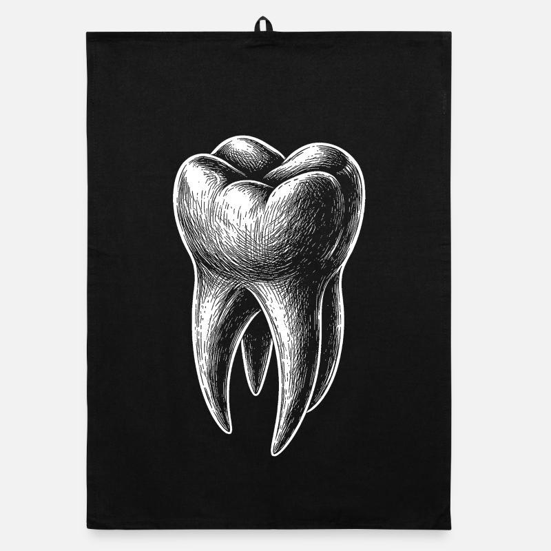 Graphique de croquis de dents en noir et blanc Torchon bio