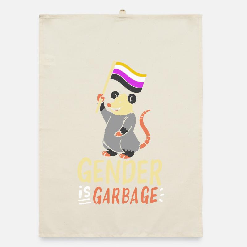 Gender Is Garbage Pride Opossum Design Organic dish towel
