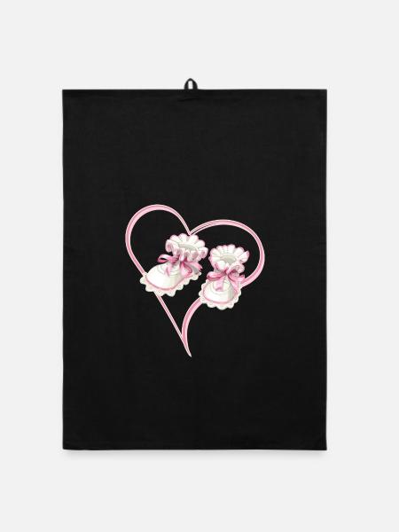 Baby Herz mit Babyschuhe rosa für Mädchen - Organic Geschirrtuch - Schwarz - Vorne