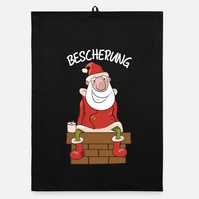 Weihnachtsmann am Kamin Cartoon Bescherung - Organic Geschirrtuch - Schwarz