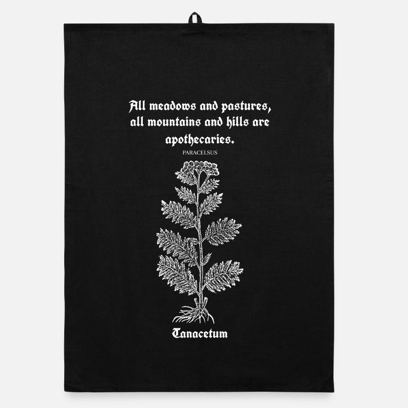 Latin Quote by Paracelsus –Tansy Illustration Organic dish towel