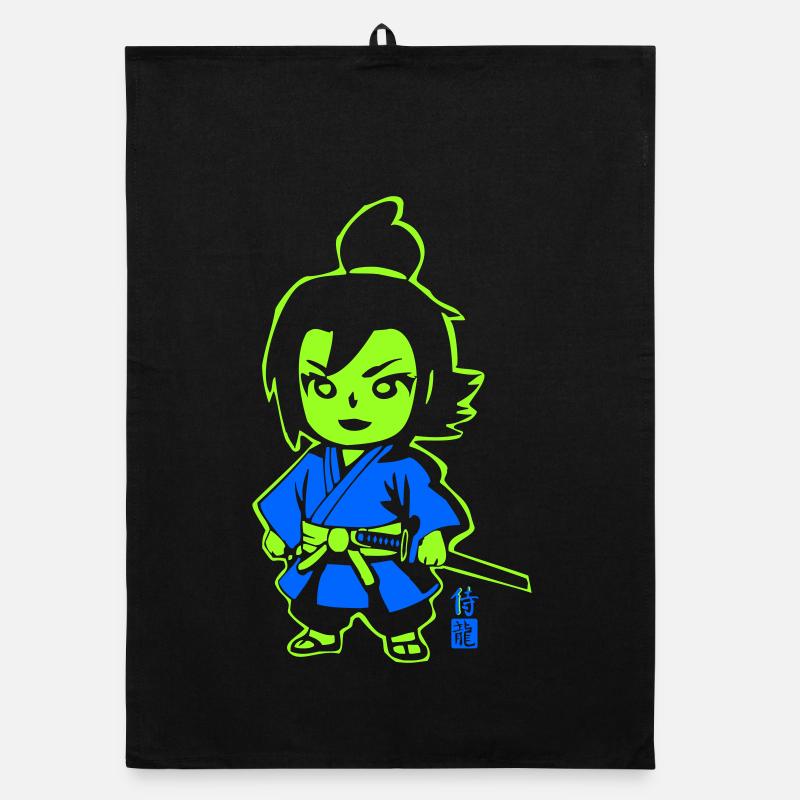Neon Ninja Chibi en kimono - Torchon bio - noir