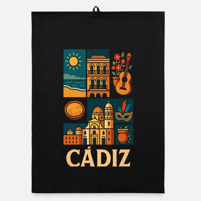 Cadix Mosaïque Côte et Musique - Torchon bio - noir