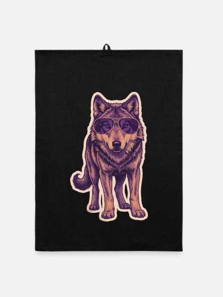 Loup avec des lunettes de soleil - Torchon bio - noir - Devant
