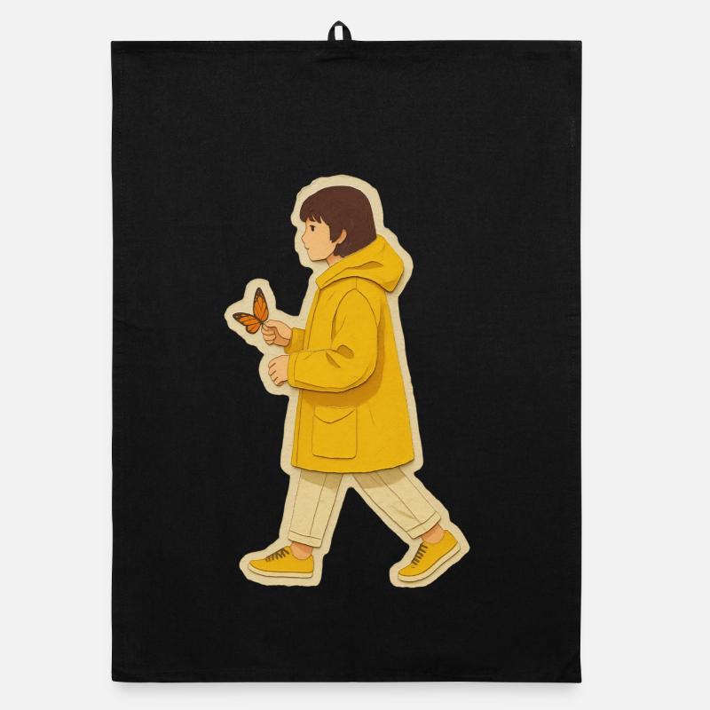 Garçon en veste jaune avec papillon Torchon bio