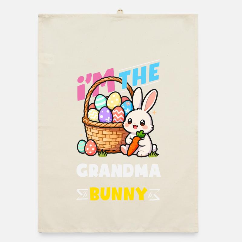 Joyeuse Pâques, douce chasse aux œufs du lapin, œufs de Pâques Torchon bio