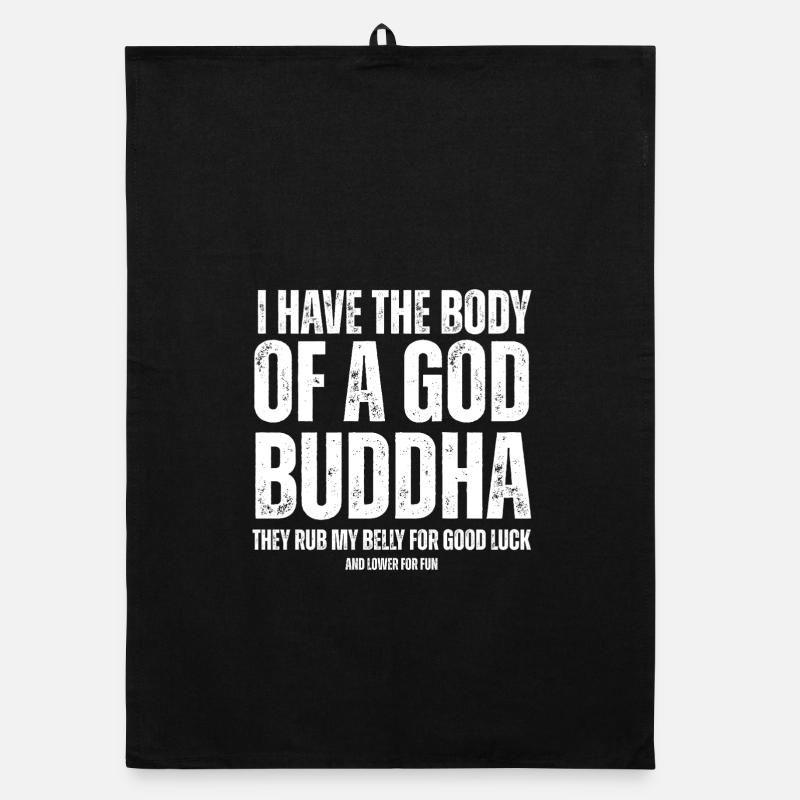 God Buddha Belly Meme Typography Tee Organic dish towel
