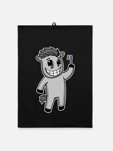 Horse with toothbrush - Organic dish towel - black - Front