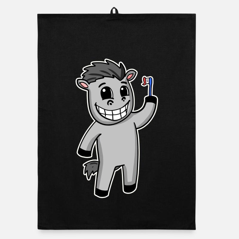 Horse with toothbrush Organic dish towel