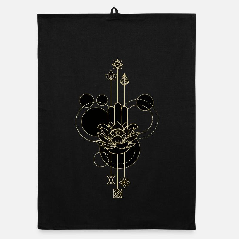 Main Hamsa dorée lotus éthéré Torchon bio